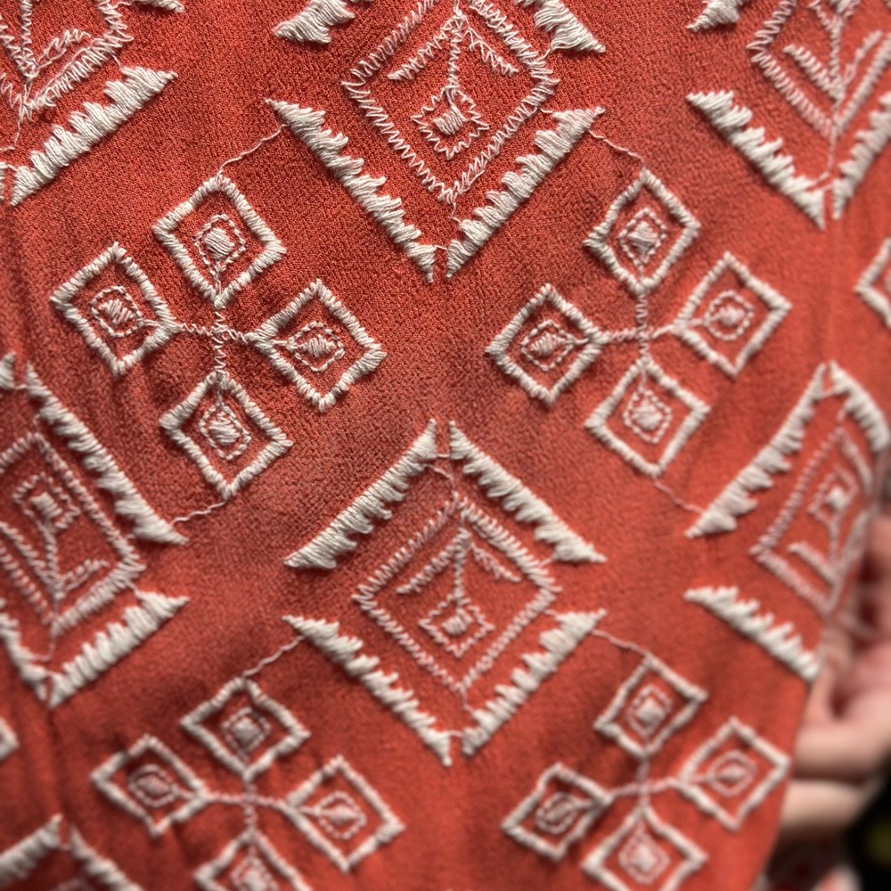 Geometric Patterned Orange Dress - image 4